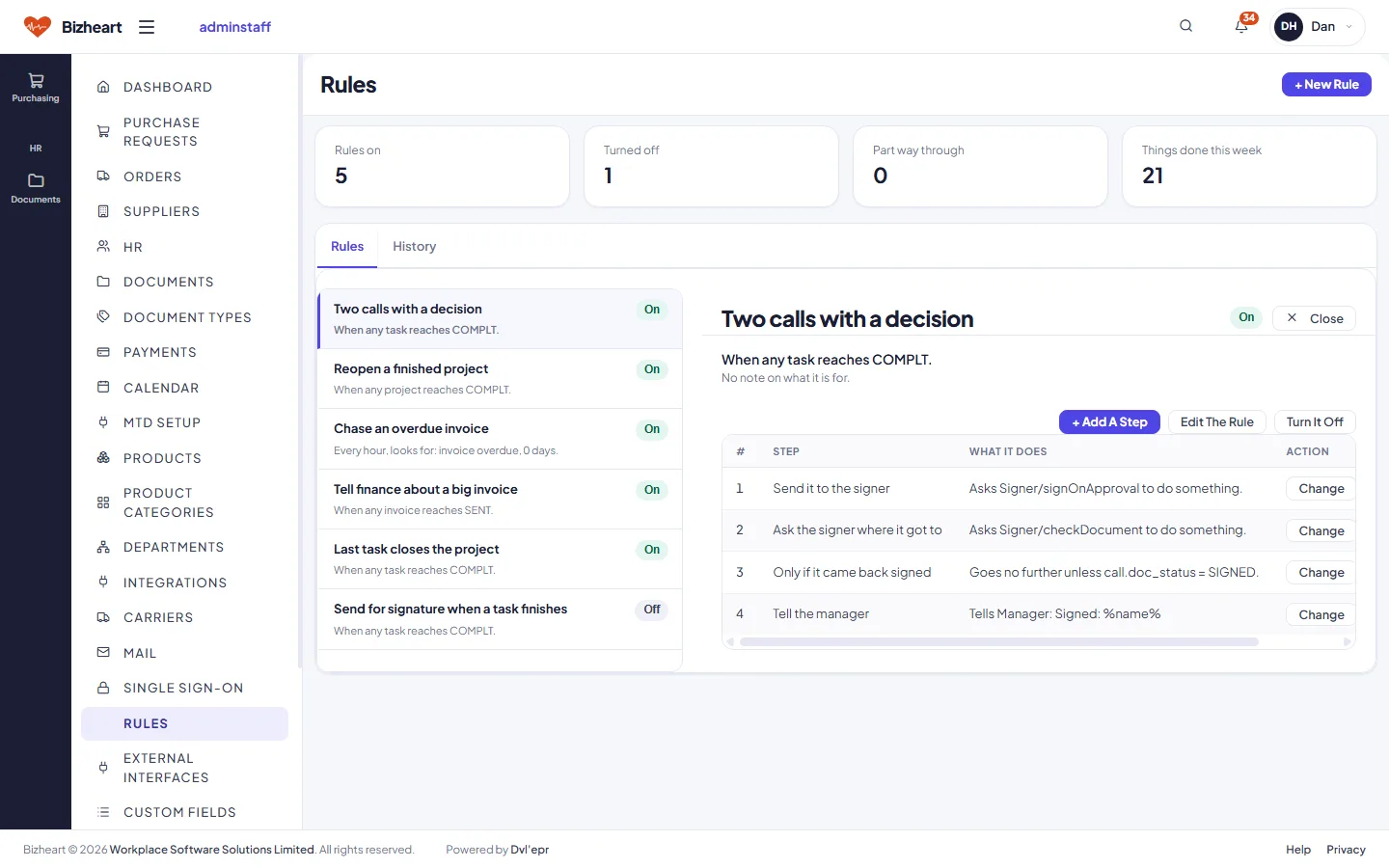 Automation rules: which ones are on, what they do and when they last ran