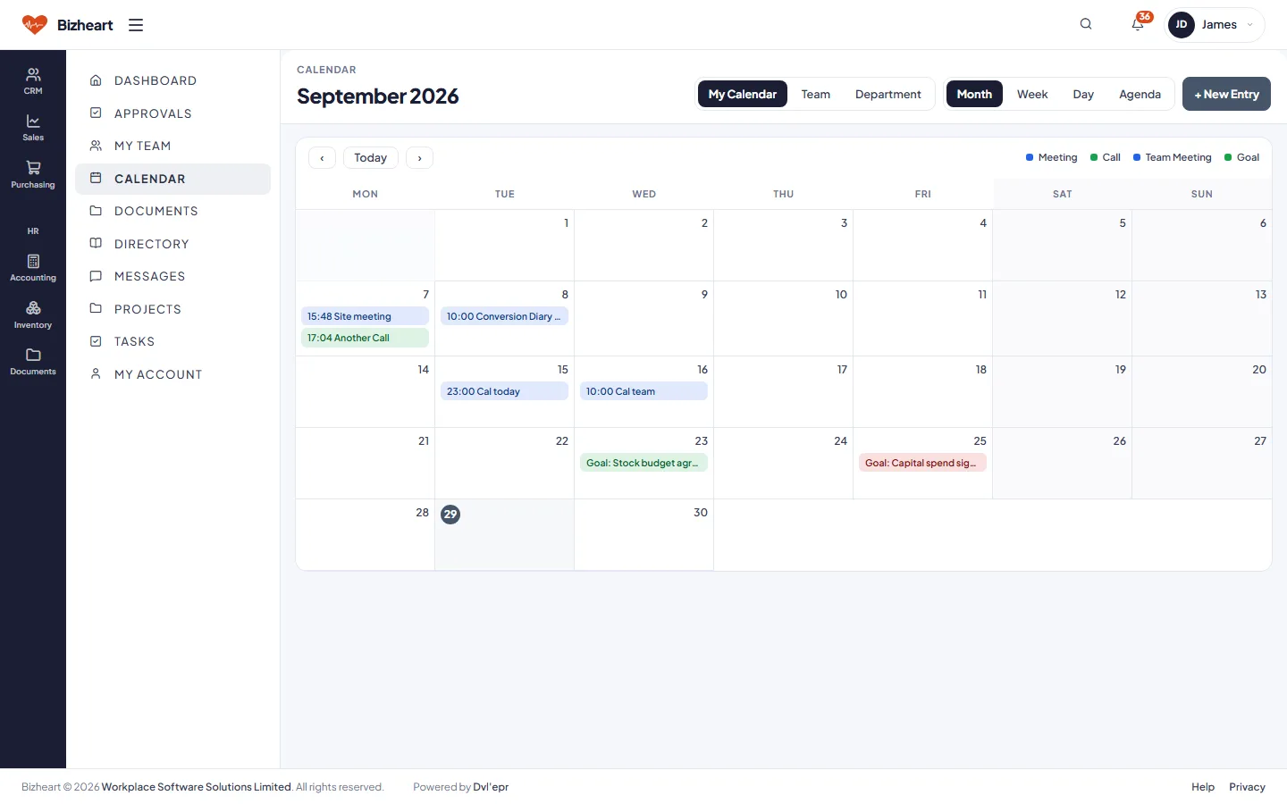 Manager calendar for September with team appointments