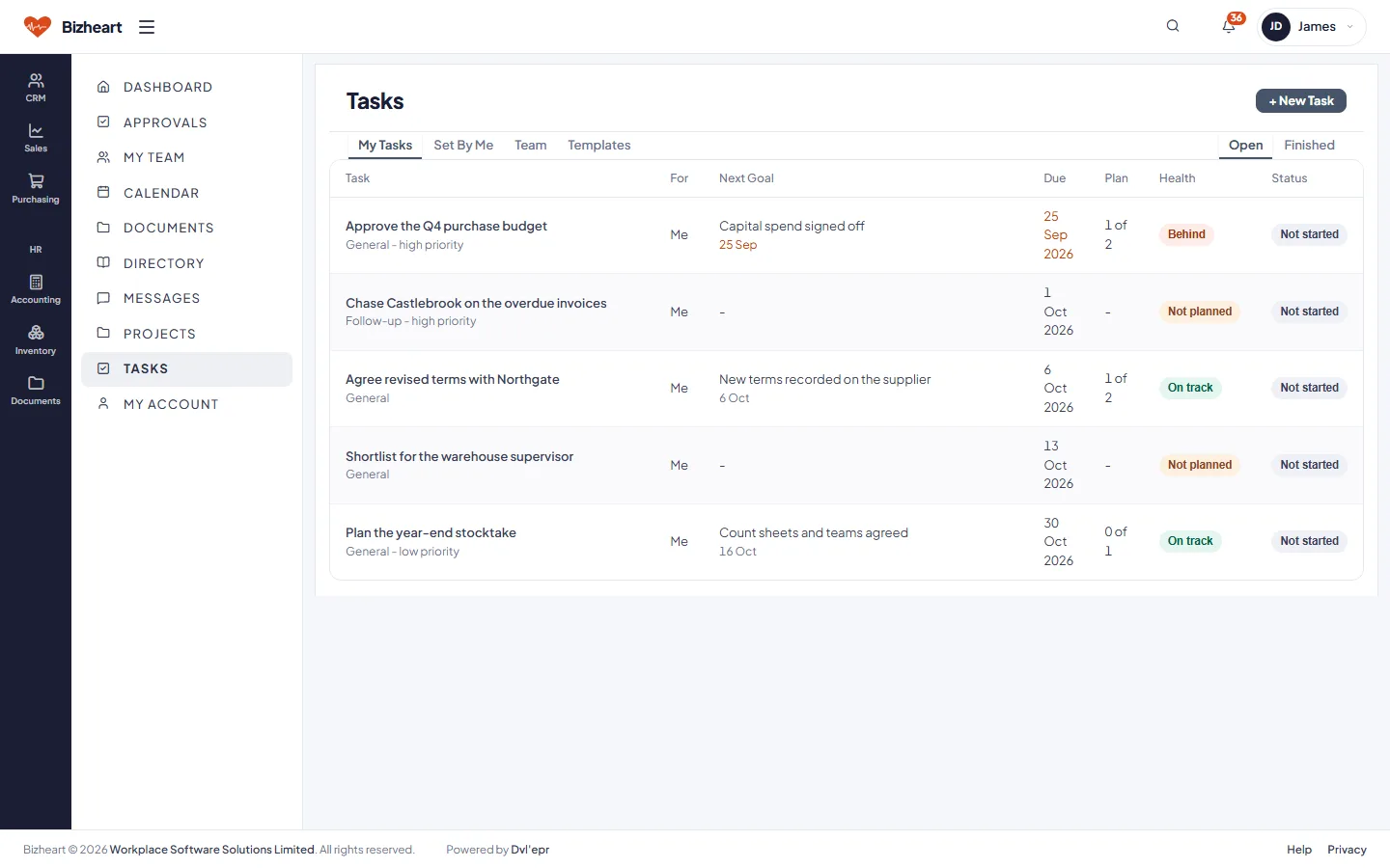 My tasks with their goals, dates and what is behind