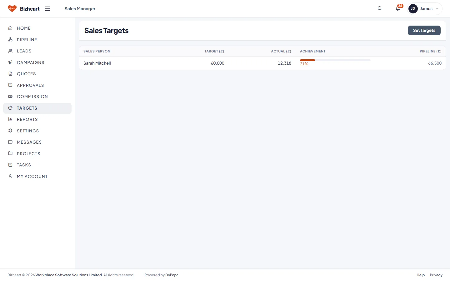 Sales targets by salesperson